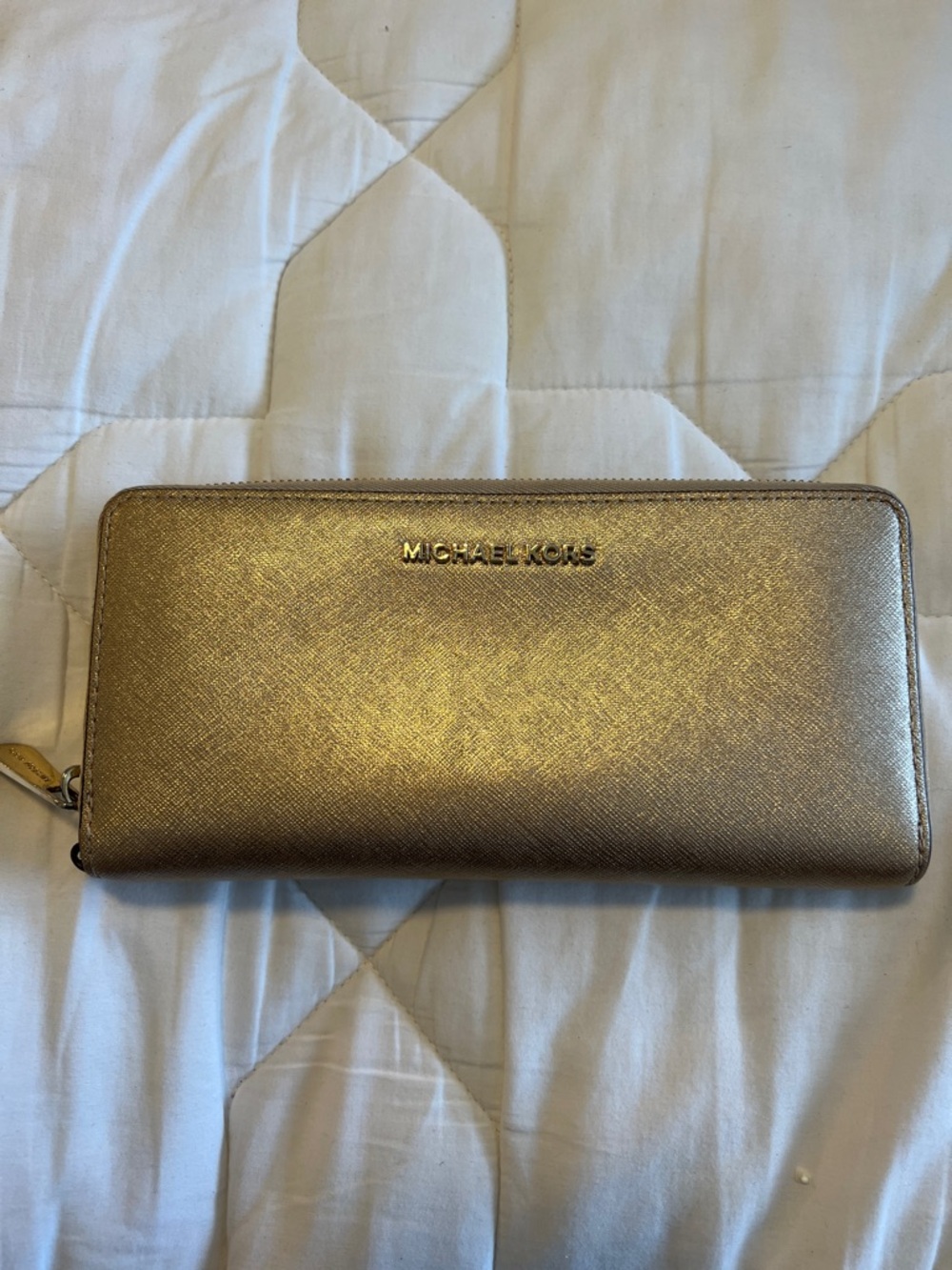 Michael Kors Metallic Gold Saffiano Zip Wallet